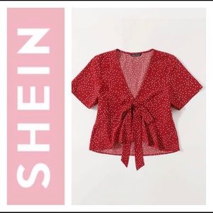 SHEIN Tie Front Polka Dot Peplum Top Size Large